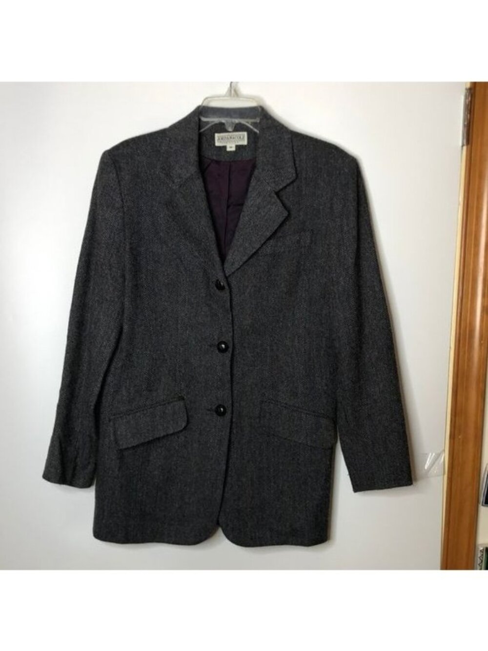 Vintage Jordan & Cole Womens Gray Wool Three-Button Blazer Jacket M MEDIUM